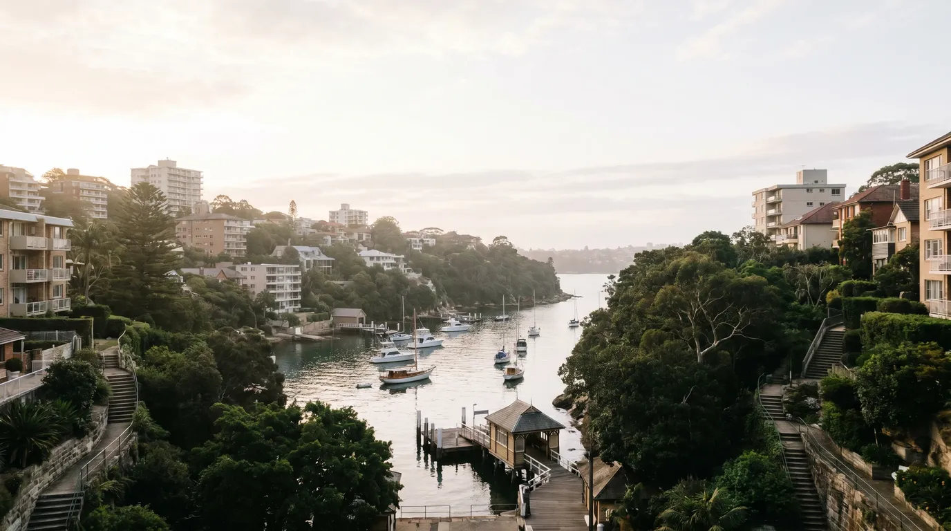 A residential street in Mosman Bay, showing the typical access for a move here
